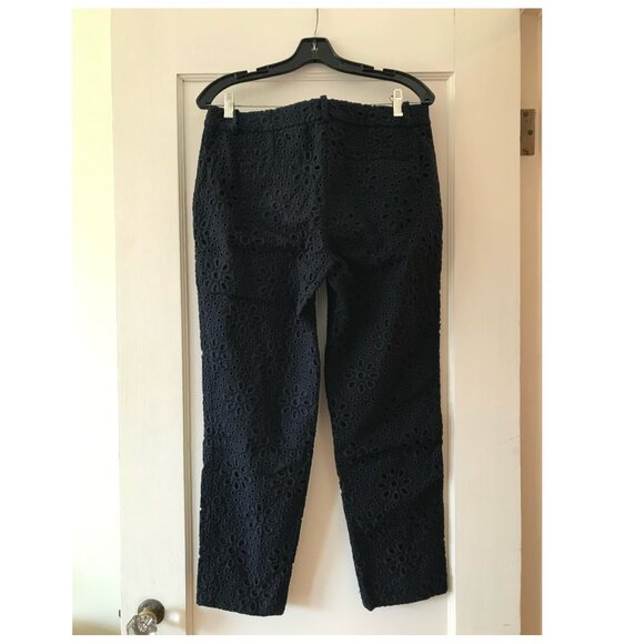 J.Crew | Navy Pinwheel Floral Eyelet Cafe Capri Pants - Picture 6 of 11